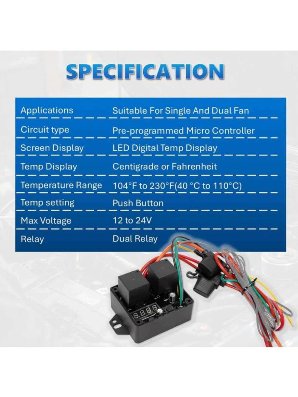 Digital Electric Radiator Fan Controller Kit, Adjustable Temp 104-230°F, LED - Picture 3 of 6